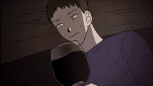 a cartoon of a man holding a glass of wine .