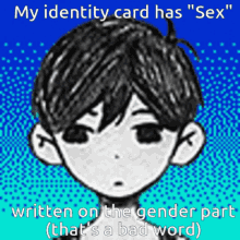 a picture of a boy with the words " my identity card has sex " written on the gender part