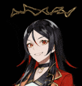 a girl with long black hair and red highlights is smiling