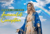 a poster for the feast of the immaculate conception features a statue of mary