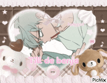 a picture of a boy with glasses and the words till de benja