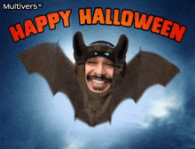 a picture of a man in a bat costume with the words happy halloween behind him