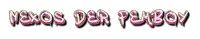 a white background with the words nexos der penboy in pink letters