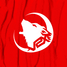 a white wolf is howling in a crescent moon