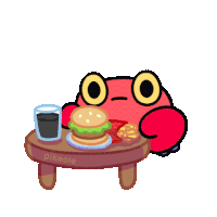 a cartoon drawing of a crab eating french fries and a hamburger with the name pikaole on the bottom