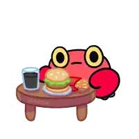 a cartoon drawing of a crab eating french fries and a hamburger with the name pikaole on the bottom