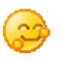 a pixel art smiley face with a speech bubble coming out of it .