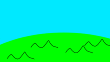 a drawing of a green hill with a blue sky