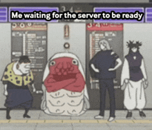 a cartoon of people waiting for the server to be ready .