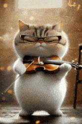 a cat with glasses playing a violin with its eyes closed
