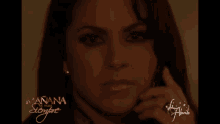 a close up of a woman talking on a cell phone with the words manana para siempre