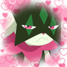 a cartoon character with hearts surrounding it