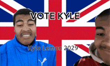 a man in a blue jacket with the words vote kyle kyle lemon 2029 on the bottom