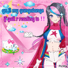 a girl in a superhero costume says gn 2 my gangalangs if yall r reading it !!