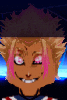 a close up of a person 's face with the name shidou on the bottom