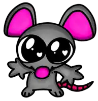 a cartoon drawing of a mouse with pink ears and a red tail