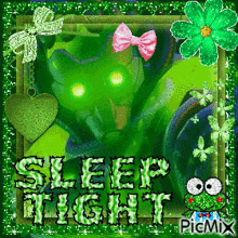 a picture of a monster with the words sleep tight written on it