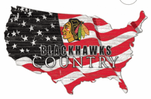 a blackhawks country sign with an american flag