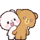 a couple of teddy bears hugging each other with hearts flying in the air .