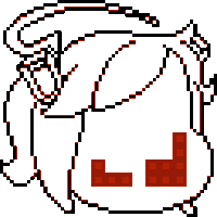 a pixel art drawing of a person 's head with a red rectangle in the middle .