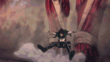 a cartoon character is jumping in the air with a sword in his hand
