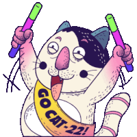 a cartoon cat is wearing a go cat-22 sash