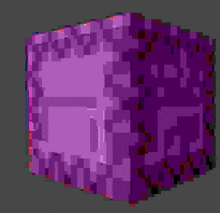a pixelated image of a man looking out of a purple box .