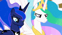 a cartoon of princess celestia and princess luna from my little pony standing next to each other