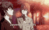 a couple of anime characters standing next to each other with the words `` aevemi moments '' written on the bottom .