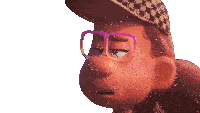 a cartoon character is wearing glasses and a hat