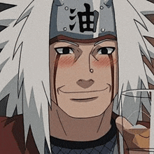 a close up of a cartoon character holding a glass .
