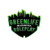 a logo for greenlife slovenia roleplay shows a city skyline