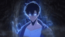 a drawing of a man with blue eyes and a dark background