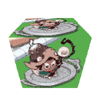 a cartoon character is sitting on top of a plate with a skull on it .