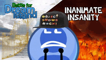 a cartoon character wearing a hat that says " object shows rock "
