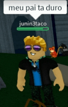 a cartoon character with a speech bubble that says meu pai ta duro junin3taco