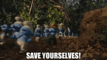 The Smurfs Save Yourselves GIF - The Smurfs Save Yourselves Run For Your Lives GIFs