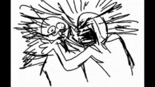 a black and white drawing of a person screaming with a microphone in their hand .