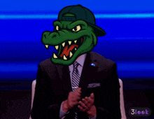 a man in a suit and tie with a crocodile head