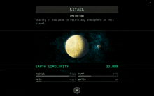 a computer screen shows a planet with the name sitael