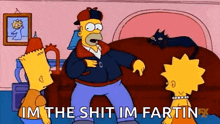 a cartoon of homer simpson standing next to bart and lisa in a living room .