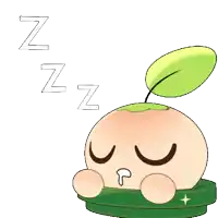 a cartoon character with a green leaf on top of it sleeping