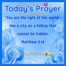 a blue poster with the words today 's prayer good afternoon