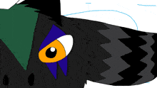 a cartoon drawing of a cat with a blue eye and a yellow eye