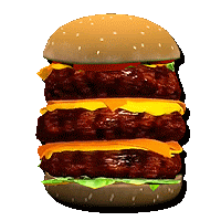 a hamburger with three layers of meat and cheese on a bun
