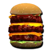 a hamburger with three layers of meat and cheese on a bun