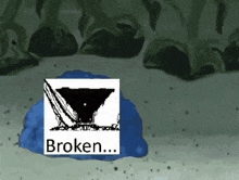 a blue spongebob squarepants character is laying on the ground with a picture of a broken bowl on top of it .