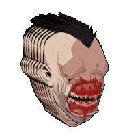 a drawing of a man 's face with blood on his mouth