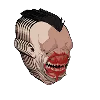 a drawing of a man 's face with blood on his mouth