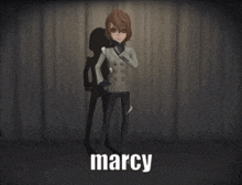 a cartoon character with the name marcy on the bottom right